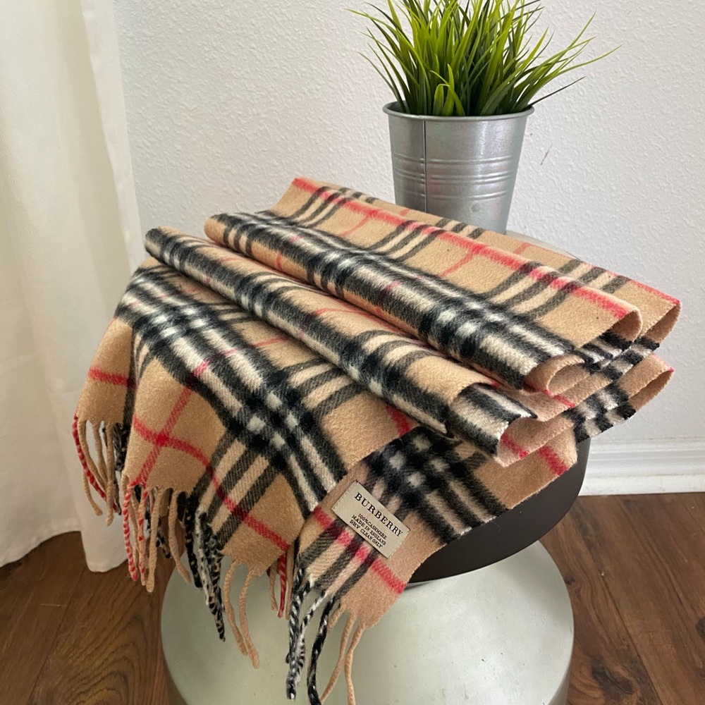 Authentic Burberry Cashmere Scarf - tan check